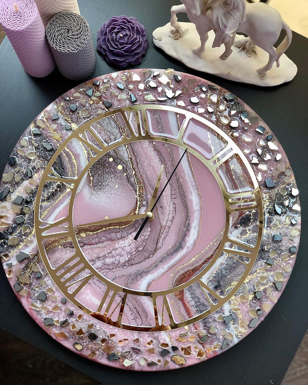 Pink Allure Resin & Glass Wall Clock - Elegant Handmade Designer Clock for Modern Homes