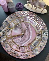 Pink Allure Resin & Glass Wall Clock - Elegant Handmade Designer Clock for Modern Homes - Image 1