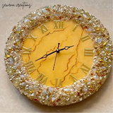 Celestial Yellow Resin Wall Clock  Luxury Handmade Artisan Timepiece for Elegant Home Décor - Image 1