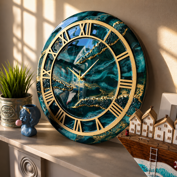 Vastu Approved Resin Wall Clock for Growth & Prosperity | Luxury Handmade Wall Decor