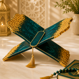 Luxury Teal Blue & Gold Resin Rehal – Handmade Quran Stand & Islamic Home Décor - Image 3