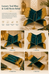 Luxury Teal Blue & Gold Resin Rehal – Handmade Quran Stand & Islamic Home Décor - Image 4