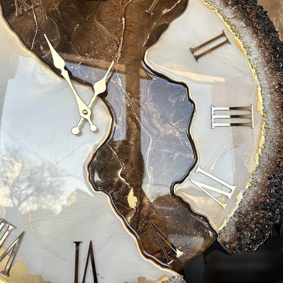 Chocolate Caramel Dust Resin Wall Clock – Luxury Round Designer Wall Art for Home Decor