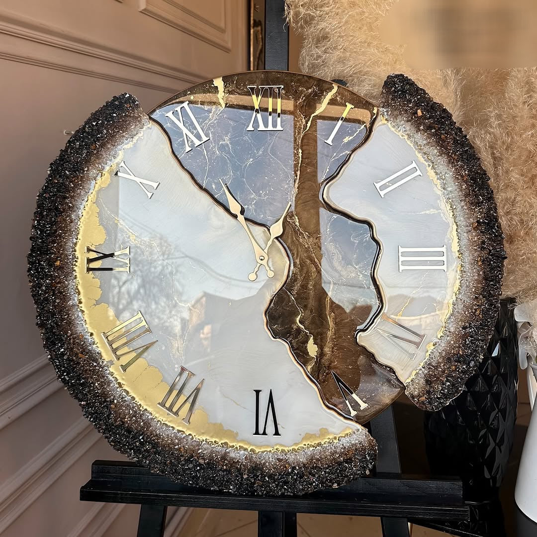 Chocolate Caramel Dust Resin Wall Clock – Luxury Round Designer Wall Art for Home Decor