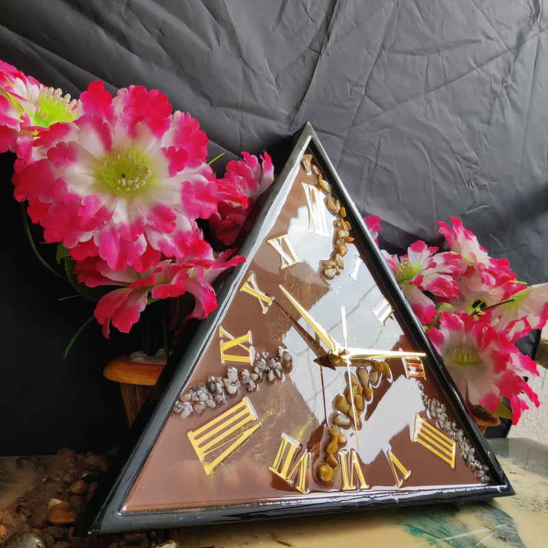 Golden Mocha Prism Luxury Resin Wall Clock – Handcrafted Geometric Statement Timepiece