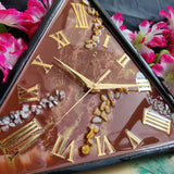 Golden Mocha Prism Luxury Resin Wall Clock – Handcrafted Geometric Statement Timepiece - Image 3