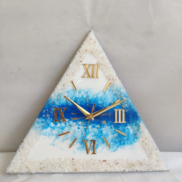 Arctic Ocean Prism Luxury Resin Wall Clock – Handcrafted Coastal Triangle Timepiece