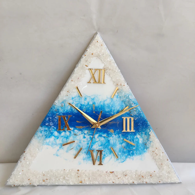 Arctic Ocean Prism Luxury Resin Wall Clock – Handcrafted Coastal Triangle Timepiece
