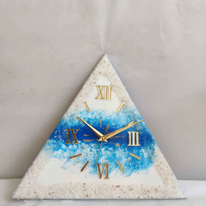 Arctic Ocean Prism Luxury Resin Wall Clock – Handcrafted Coastal Triangle Timepiece