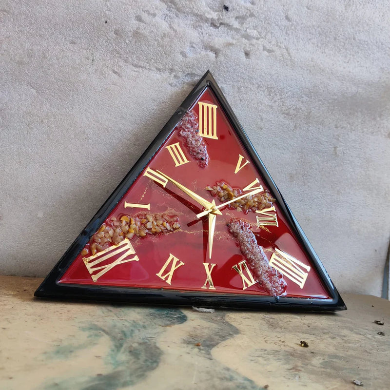 Ruby Royale Prism Luxury Resin Wall Clock – Handcrafted Geometric Statement Timepiece
