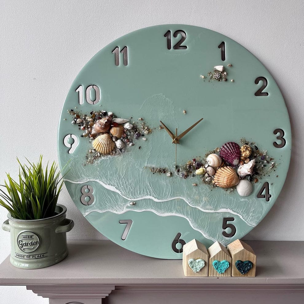 Ocean Breeze Luxury Resin Wall Clock – Handmade Coastal Beach Décor