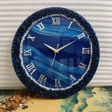 Ocean Sapphire Luxury Resin Wall Clock – Handmade Blue & Silver Statement Décor - Image 1