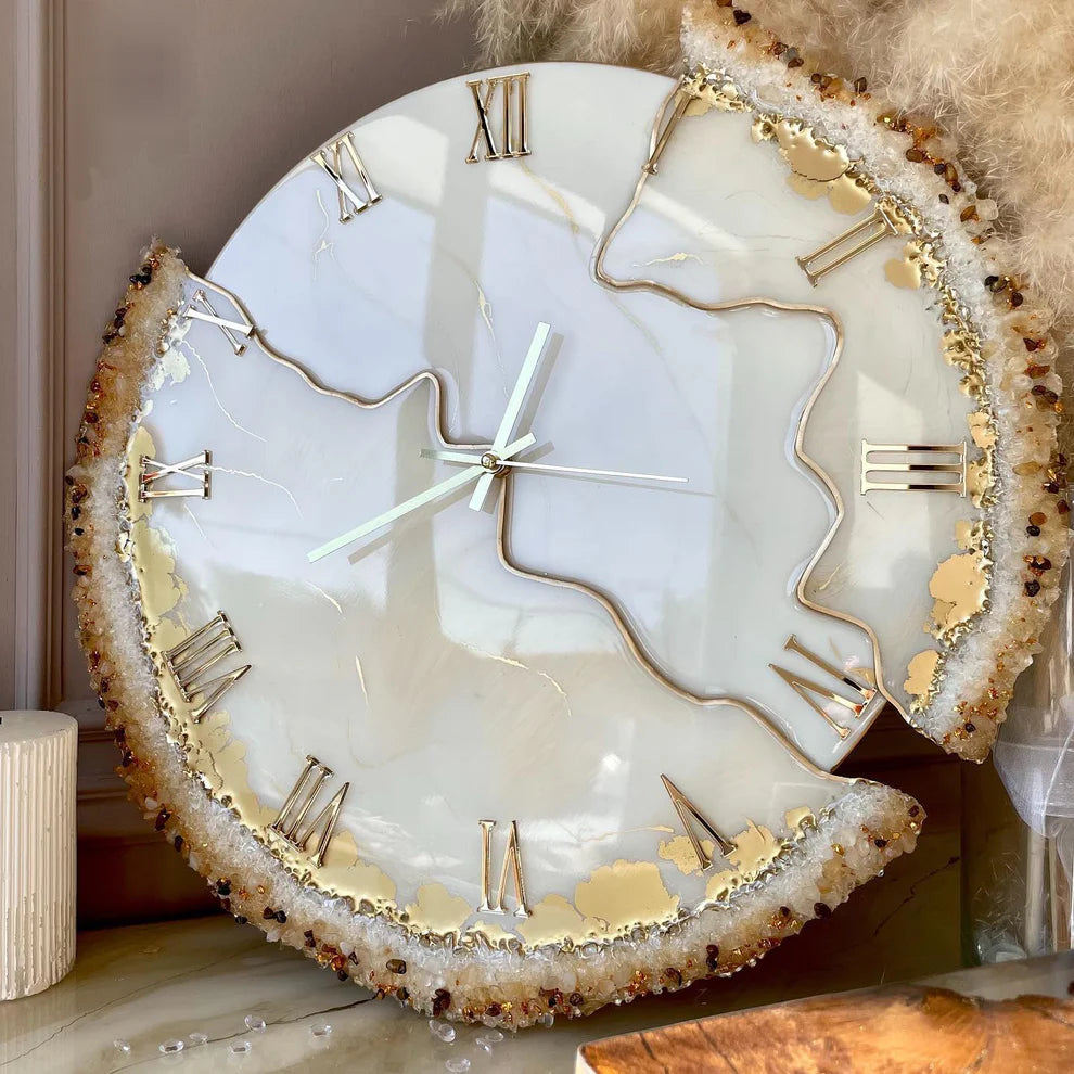 Moonmilk Resin Wall Clock - Luxury Cream Designer Silent Wall Clock for Modern Homes