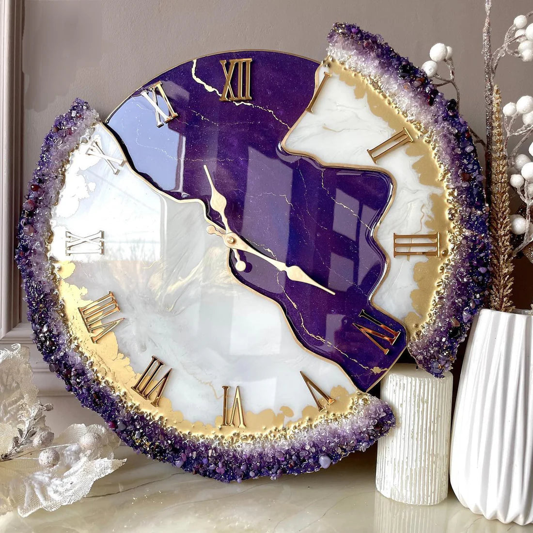 Purple Orchid Resin Wall Clock – Luxury Designer Purple Wall Decor for Modern Homes