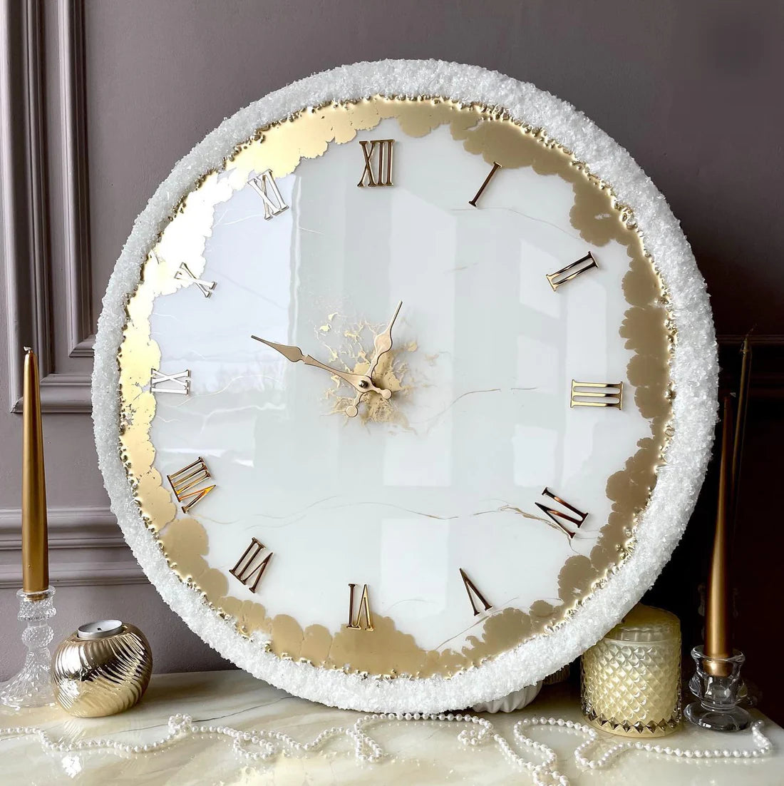 Snowbloom White Resin Wall Clock - Pure Elegance with a Luxury Touch
