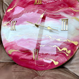 Pink Aura Marble Resin Wall Clock – Luxury Handmade Designer Timepiece for Modern Home Décor - Image 2