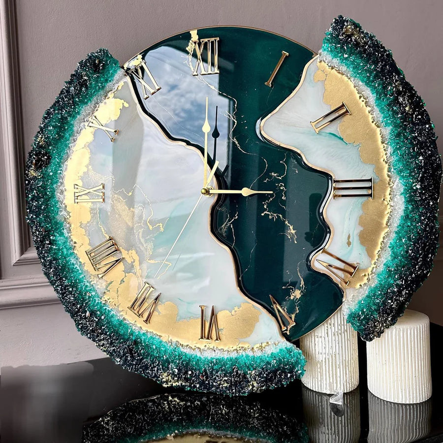 Green Resin Wall Clock - Luxury Nature-Inspired Designer Wall Decor for Modern Homes