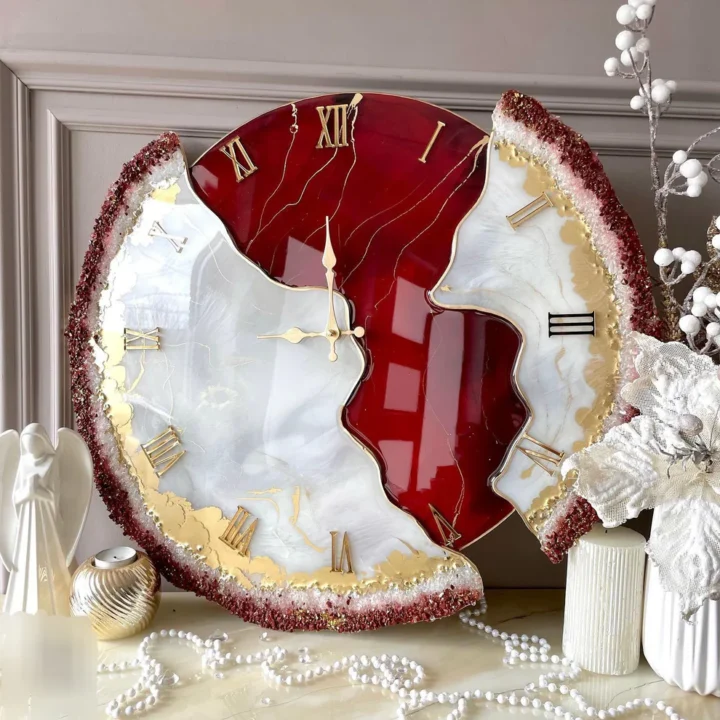 Red Velvet – Luxe Resin Wall Clock by Sewena