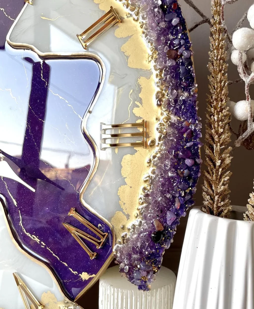 Purple Orchid – Luxury Resin Wall Clock - Image 3