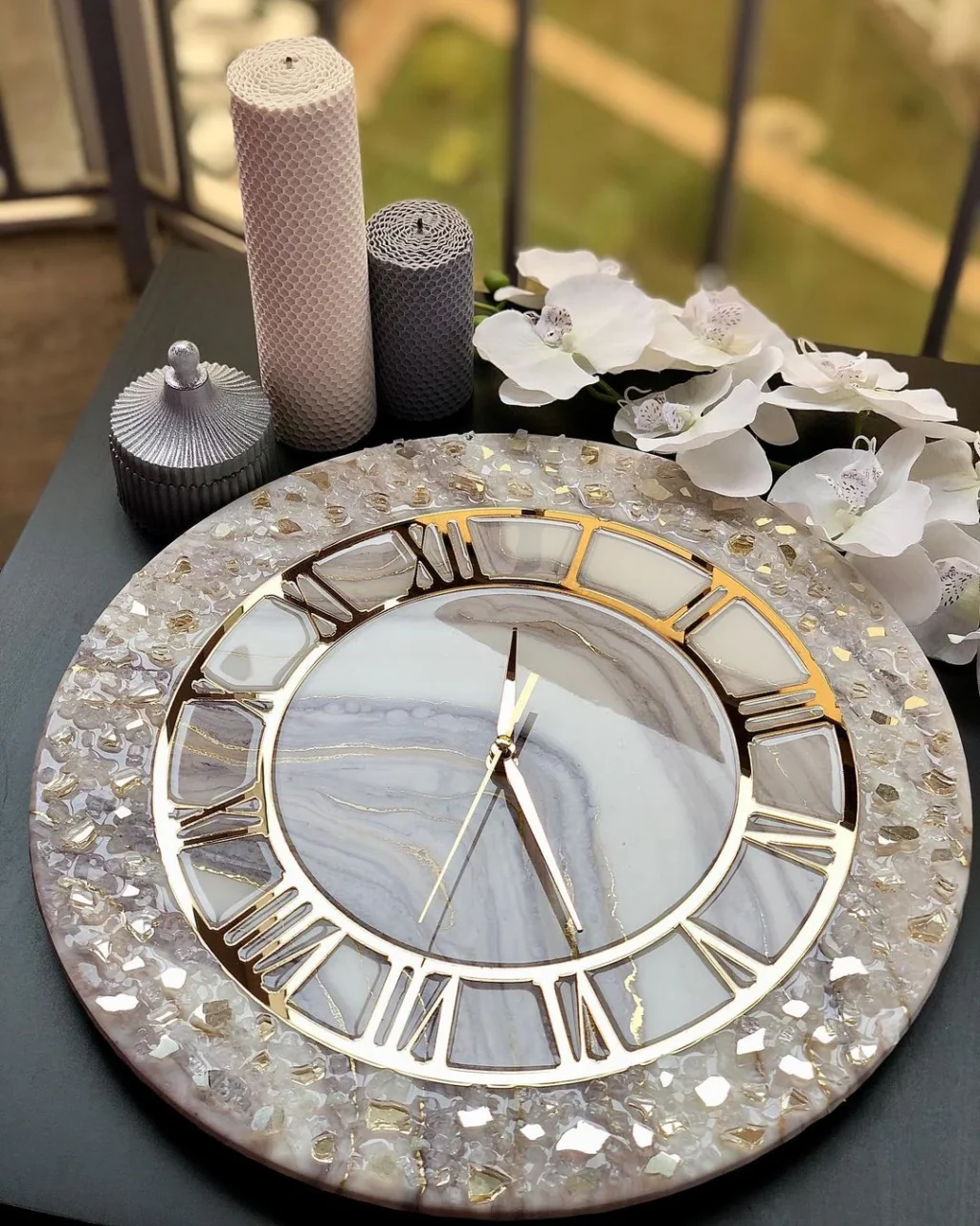 Sunlit Marble – Handcrafted Resin Luxe Wall Clock - Image 2