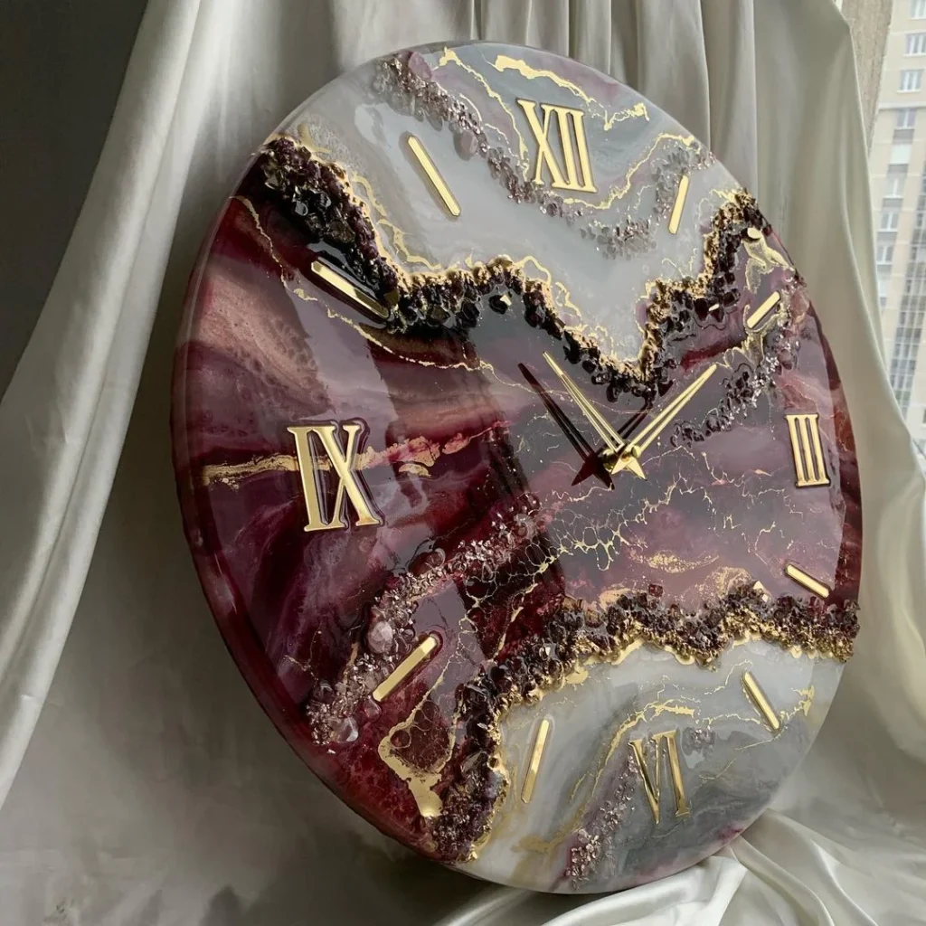 Rosé Stone Harmony – Handcrafted Resin Wall Clock - Image 2