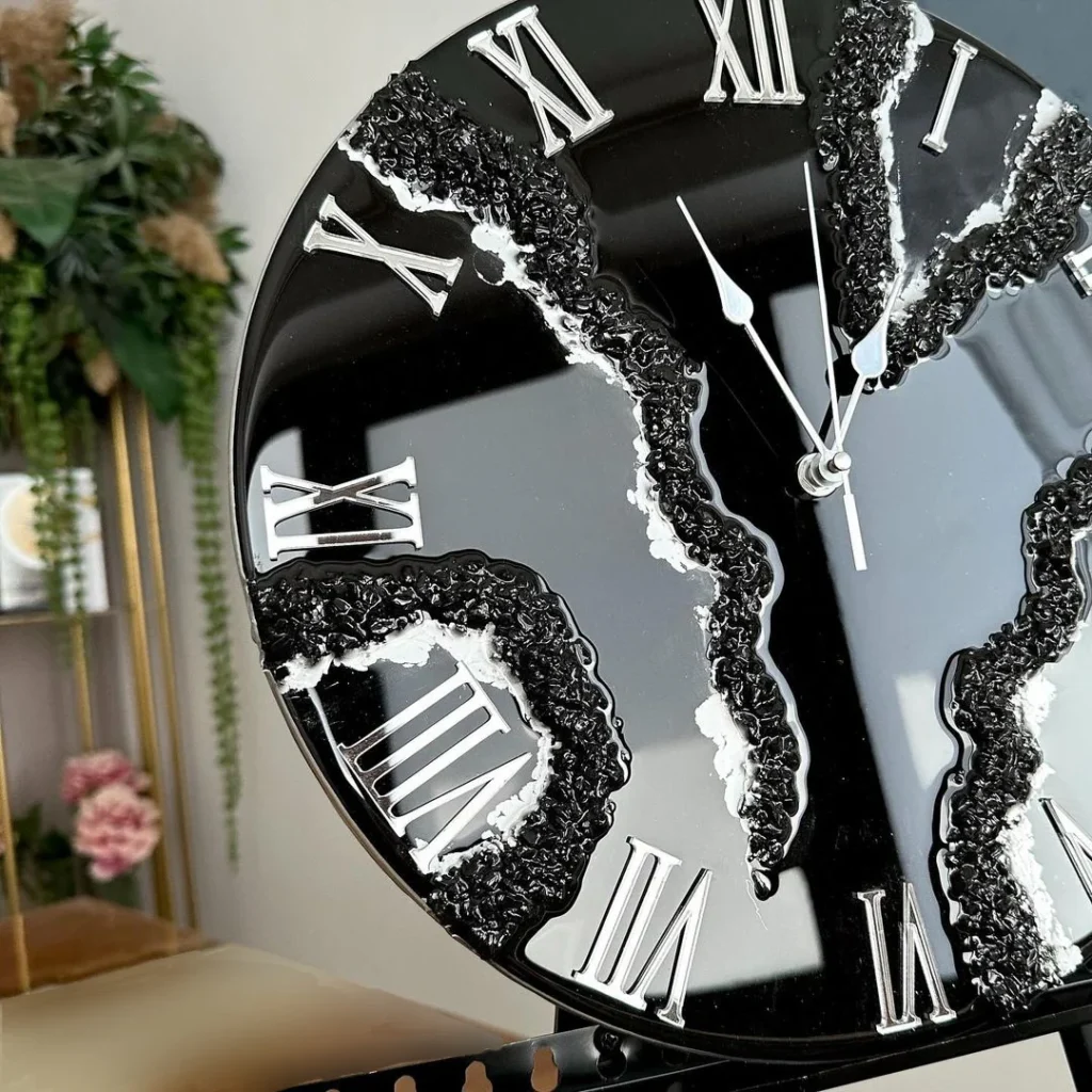 Black Ice Radiance – Resin Clock with Silver Touch - Image 3