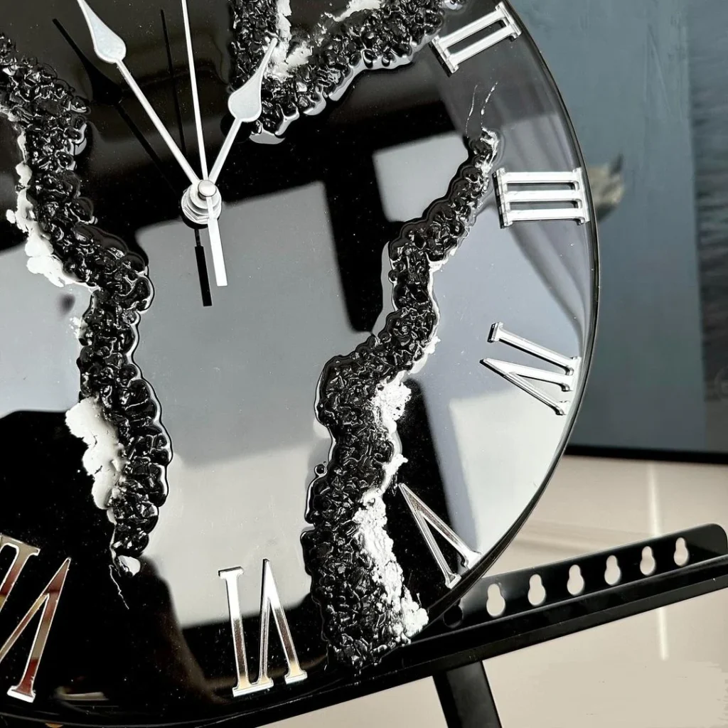 Black Ice Radiance – Resin Clock with Silver Touch - Image 4