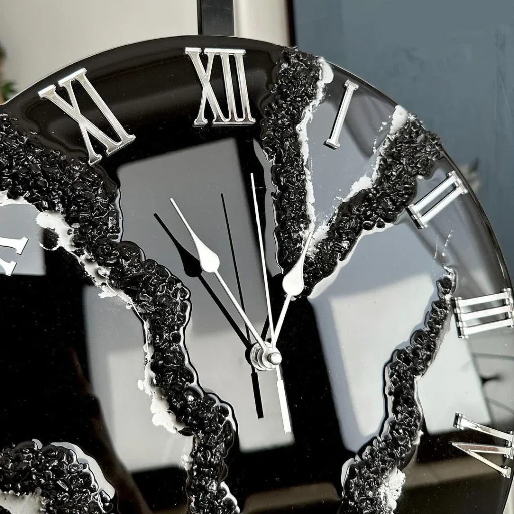 Black Ice Radiance – Resin Clock with Silver Touch - Image 5
