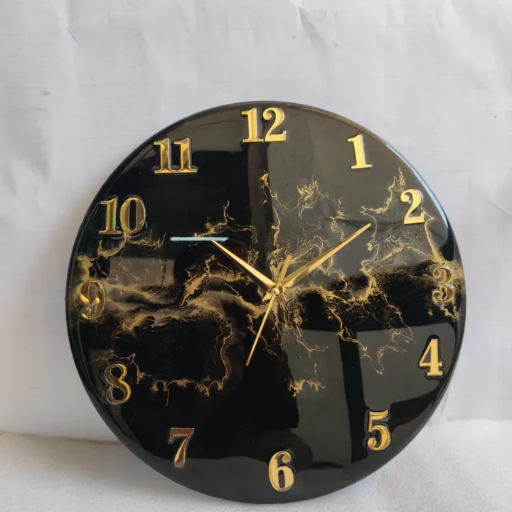 Golden Burst Noir – Artisan Black & Gold Resin Clock