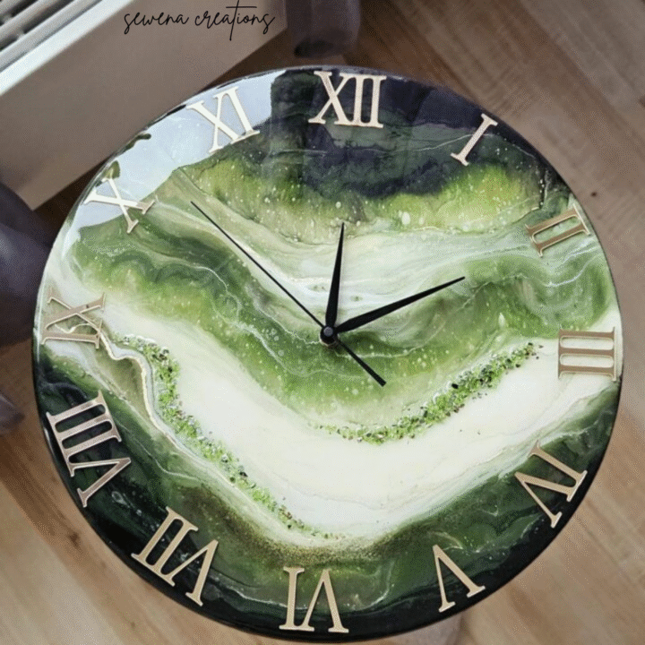 Olive Mist Grandeur – The Elegant Resin Wall Clock