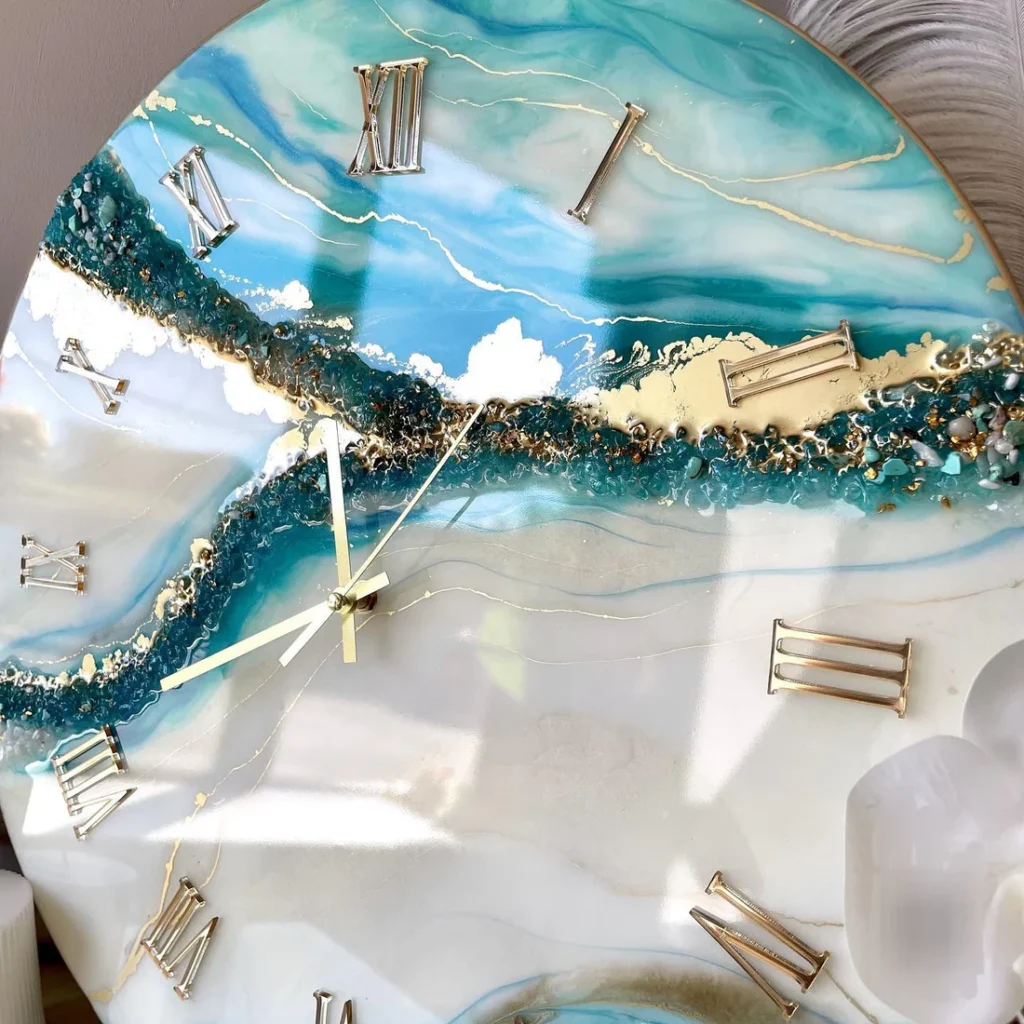 Ivory Peacock Mist – Luxe Resin Wall Clock - Image 3