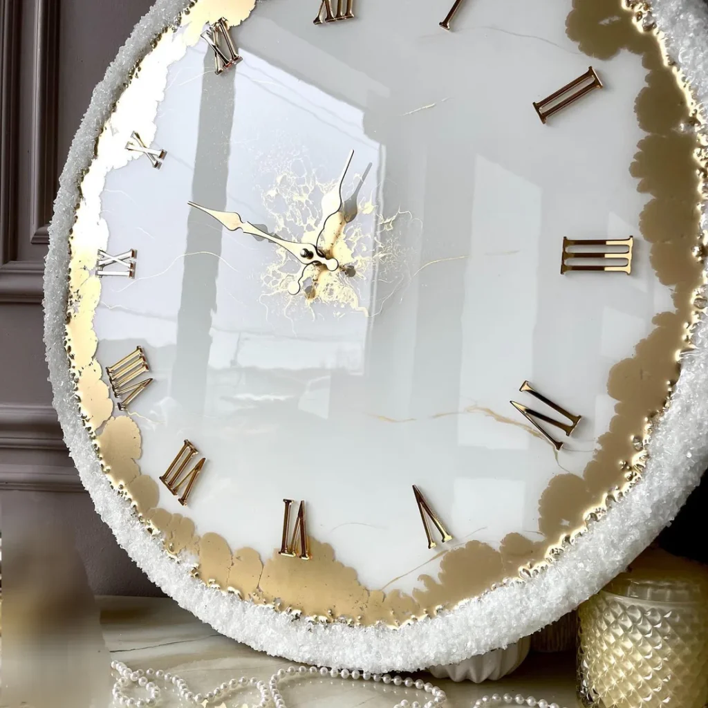 Snowbloom White – Handcrafted Resin Wall Clock - Image 3