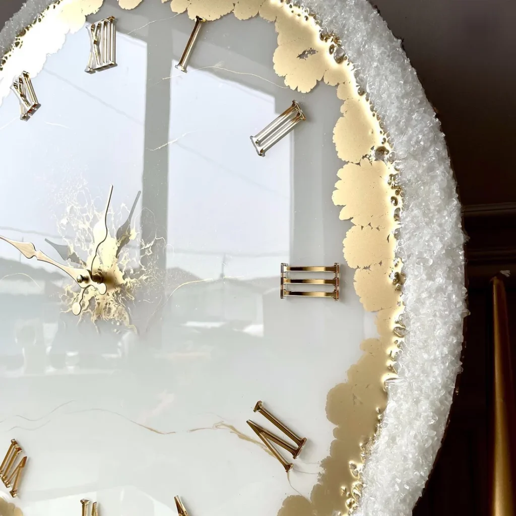 Snowbloom White – Handcrafted Resin Wall Clock - Image 4
