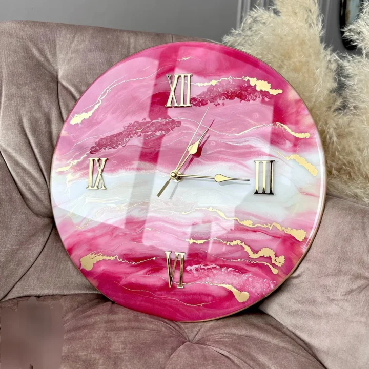 Pink Aura Marble – The Luxury Resinart Wall Clock