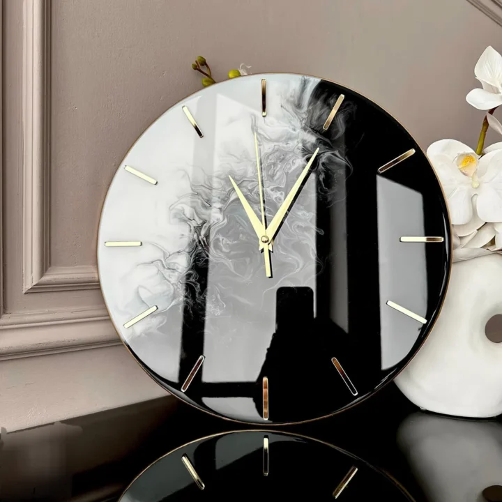 Black & White Symphony – Handcrafted Resin Wall Clock