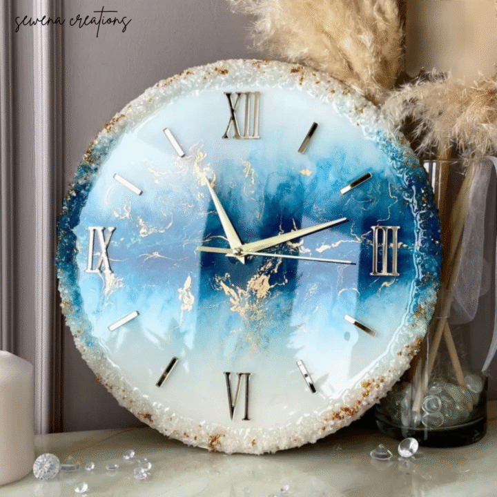 Ocean Cream Harmony – Artisan Resin Luxe Clock